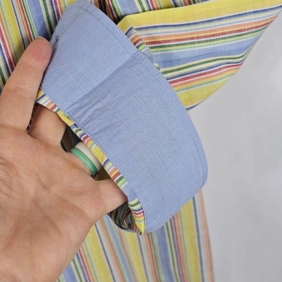 Cremieux Collection Yellow Striped Button Down Shirt Sz XL Flip Cuff Pastel - Picture 4 of 9